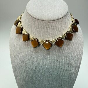 Coro Vintage Brown Thermoset Gold Tone Choker Necklace 13" Adjustable MCM Chic
